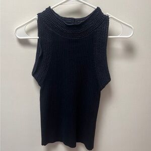 Ann Taylor Navy Blue Crochet Trim Sweater Tank XSP